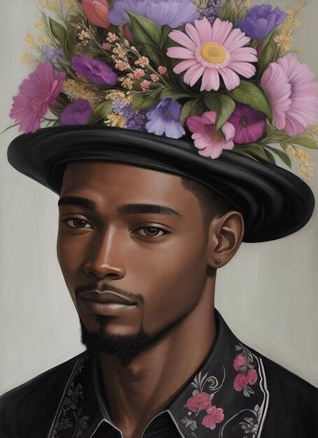 Premium Ai Image Paint Illustration Of A Black Man With Flowers On