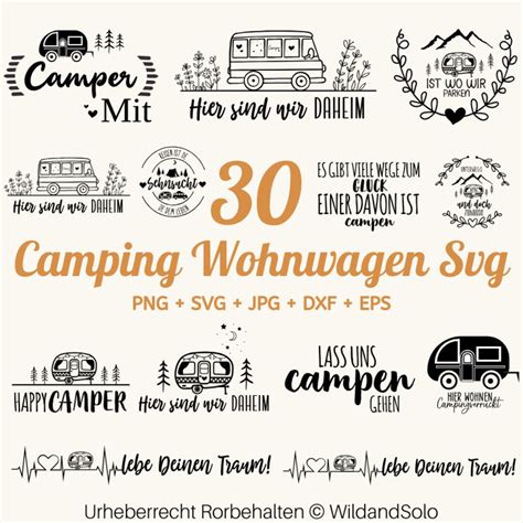 30 Plotterdatei Camping Wohnwagen SVG Bundle Plotterdatei Wohnmobil