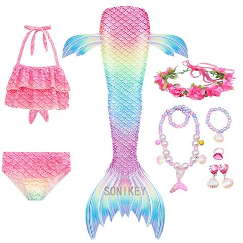 Ba Ador De Cola De Sirena Para Ni Os Con Aletas Tops Traje De Bikini