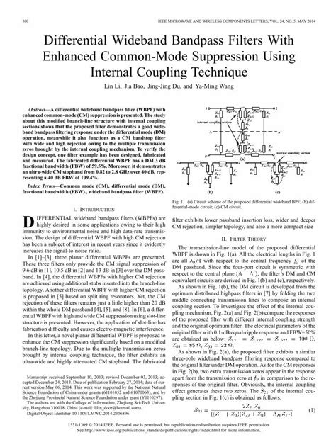 Pdf Differential Wideband Bandpass Filters With Enhanced Common Mode