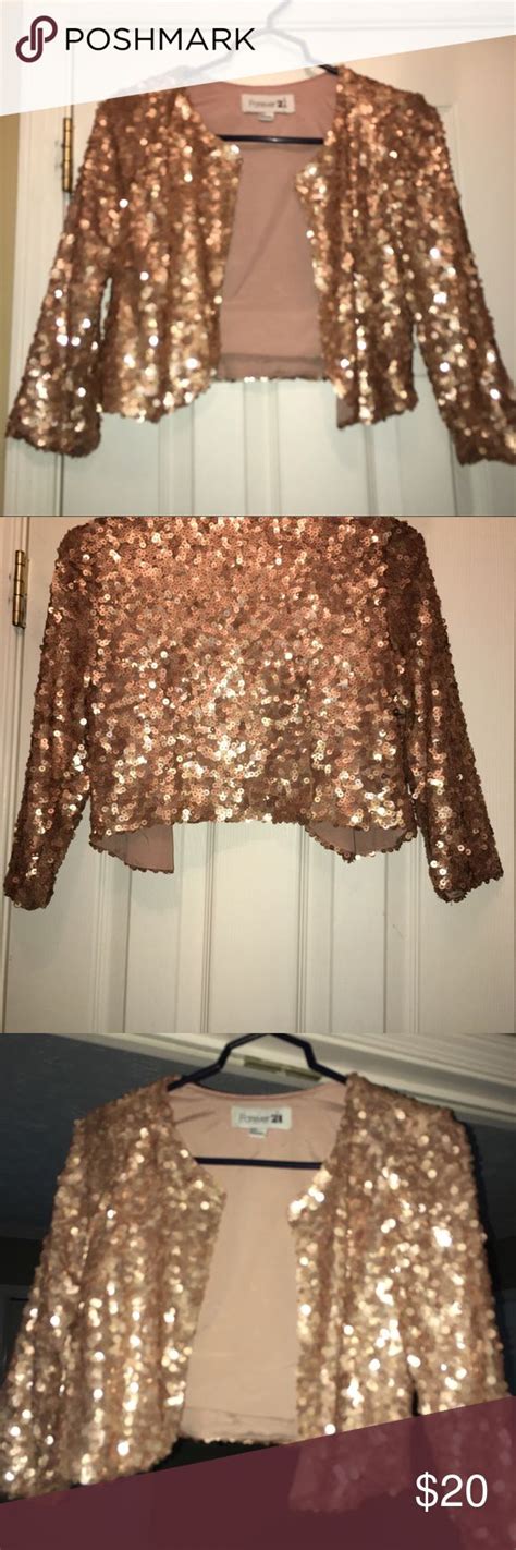 🔥forever 21 Rose Gold Sequin Cropped Jacket🔥 Rose Gold Sequin Gold Sequin Jacket Clothes Design