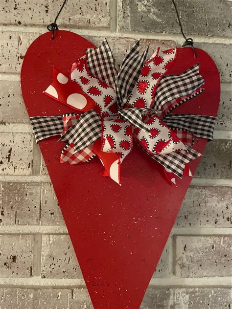 Large Wood Heart Door Hanger Valentines Day Hand Painted Etsy