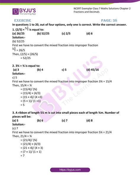 Ncert Exemplar Solutions For Class Maths Chapter Fractions And