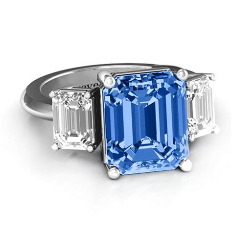 Sterling Silver Emerald Cut Trinity Ring Jewlr