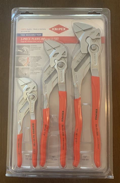 New Knipex 00 20 06 Us2 3 Piece Pliers Wrench Set 7 1 4 10 And 12 Smooth Jaw Ebay