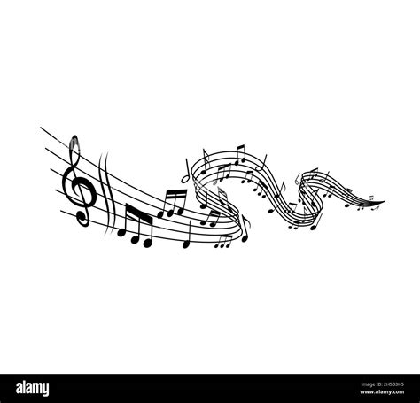 Melody Wave With Music Notes Isolated Vector Swirl Of Musical Notation Staff Treble Clef