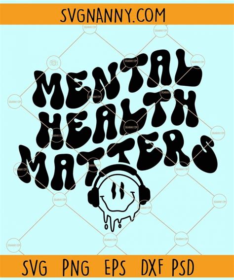 Mental Health Matters Wavy Text Melting Smiley Face With Headsets Svg