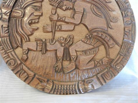 Hand Carved Brown Wooden Wall Art Aztec Virgin Sacrifice from Guatemala ...