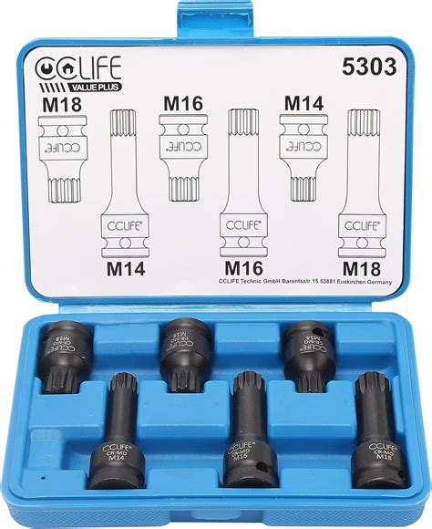 CCLIFE Coffret de 6 douilles Spline pour clé a choc 1 pouces Jeu de