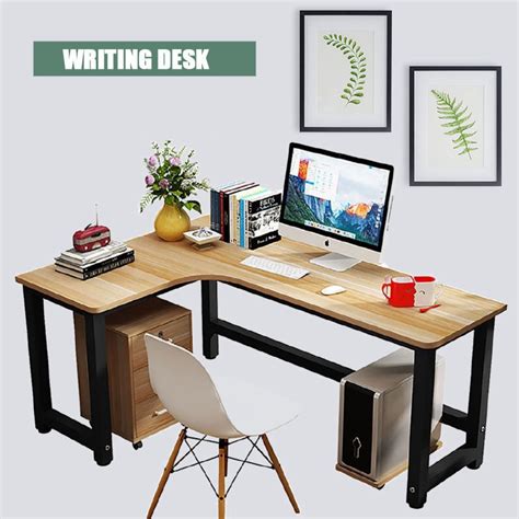 Computer Table L Shaped Desk Space Saving Corner Table Solid Wood