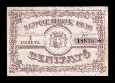 Espa A Billete Local Guerra Civil Benifay Valencia Peseta Mbc