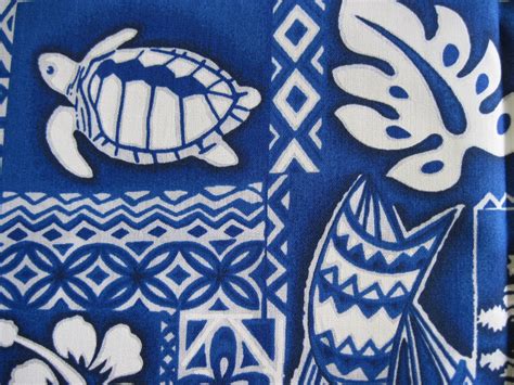 Blue and White Hawaiian Print Fabric