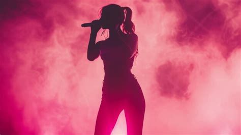 Silhouette Of A Female Singer Performing On The Stage Holding The