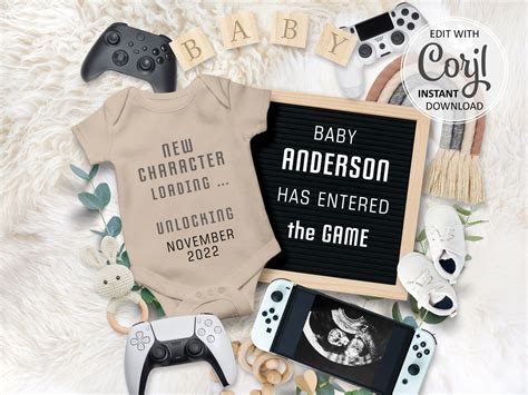 Editable Gamer PREGNANCY ANNOUNCEMENT Digital Card Gender Neutral