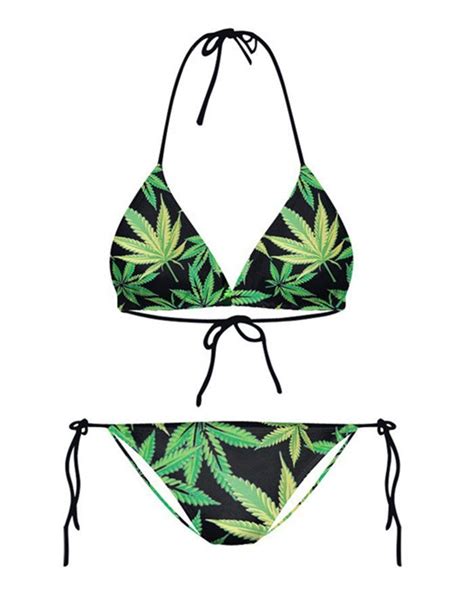 Emmiol Free Shipping Green Leaf Print Hanging Neck Lace Up Micro Bikini Green L In Bikini