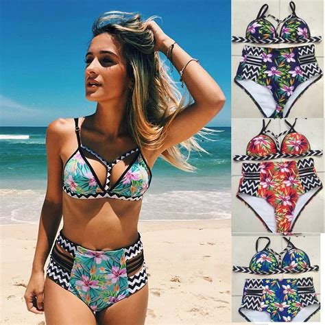 Bikini 2018 Sexy Swimsuit Women Swimwear Print High Waist Bikinis Set