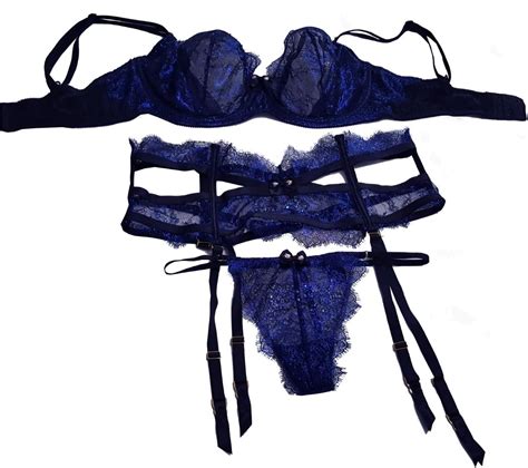 Victorias Secret Very Sexy Scandalous Blue Foil Demi Bra Garter Thong Set 36 Dd M At Amazon