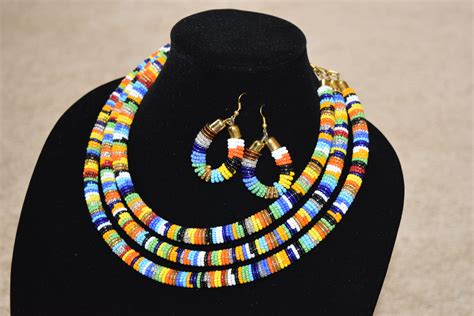 African Beaded Three Layered Multi Color Necklace Nakasa Designs