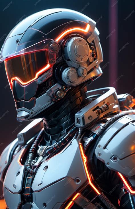 Premium Photo Futuristic Humanoid Wearing Bionic Armor With Neon Glowing Cyberpunk Style