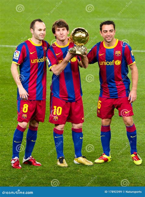 Iniesta, Messi And Xavi With Golden Ball Editorial Stock Image - Image: 17892399