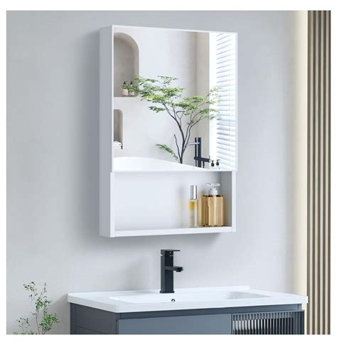 Medicine Cabinet Mirror Wall Mounted Single Door Bathroom Mirror with Storage Rectangle Bathroom ...