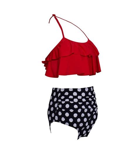 Womens High Waisted Swimsuits Floral Ruffle Falbala Bikini Set Red Cj Cgq Doy