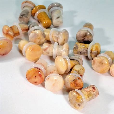 Stone Plugs Gauges Crazy Lace Agate Stone Plugs Single Etsy