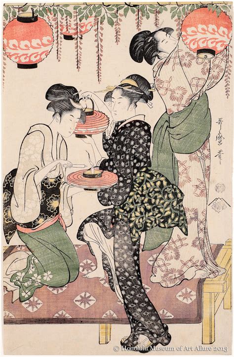 Teahouse Maidens Under A Wisteria Trellis Kitagawa Utamaro 1753 1806