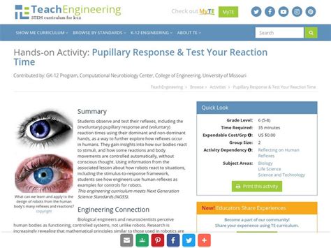 Teach Engineering: Pupillary Response & Test Your Reaction Time ...