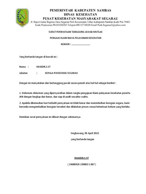 Surat Penanggung Jawab Pdf