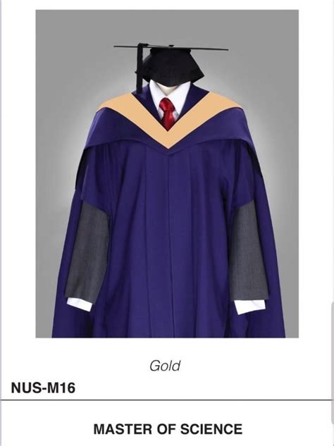 NUS Master Science Graduation Gown Motar Board Gold Hood Rental