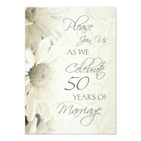 White Flowers 50th Wedding Anniversary Invitations