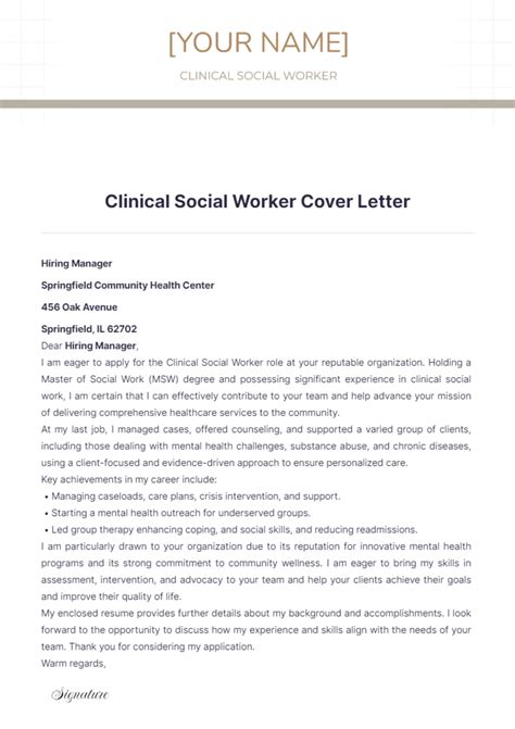 Free Clinical Social Worker Cover Letter Template Edit Online And Download