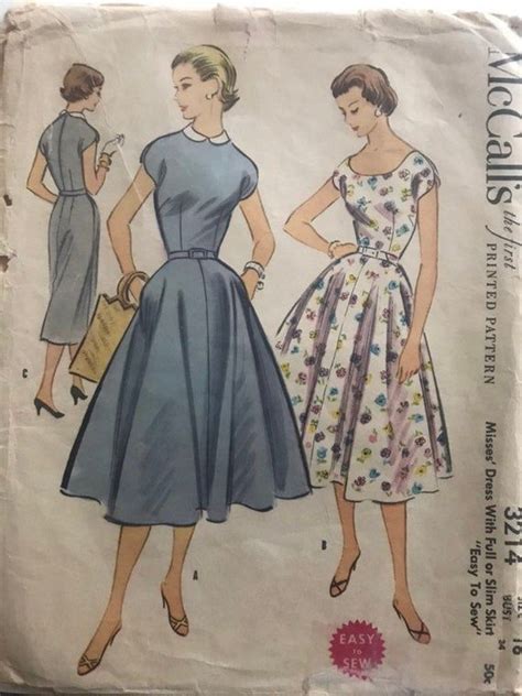 Mccalls Misses Dress With Full Of Slim Skirt Sewing Etsy