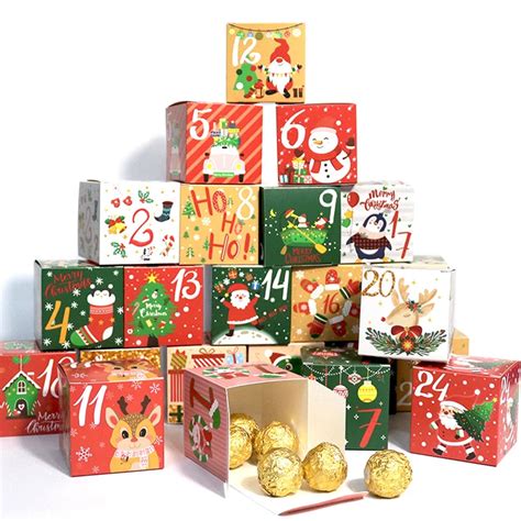 Cajas De Calendario De Adviento De Navidad Reutilizables 24 Piezas