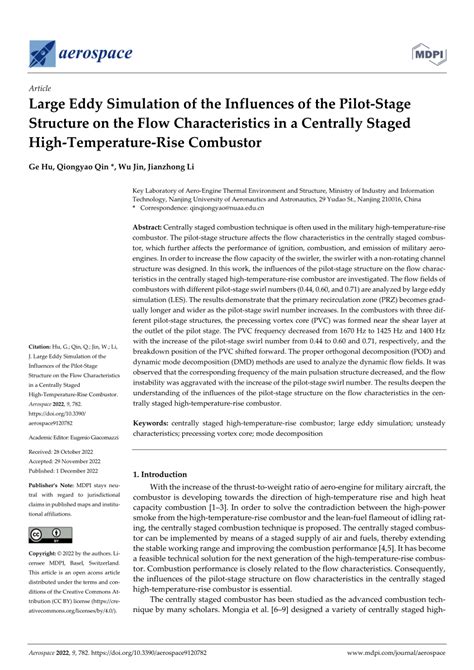 PDF Large Eddy Simulation Of The Influences Of The Pilot Stage