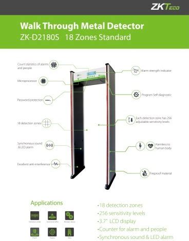 Portique 18 zones ZKTeco ZK D2180S détecteur de métaux