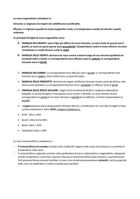 Le Rocce Per Il Compito Geologia Le Rocce Magmatiche Si Dividono In