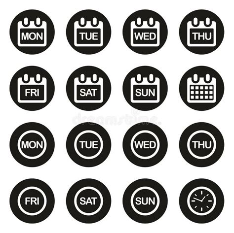 Days Of The Week Icons All In One Icons Black White Color Flat Design