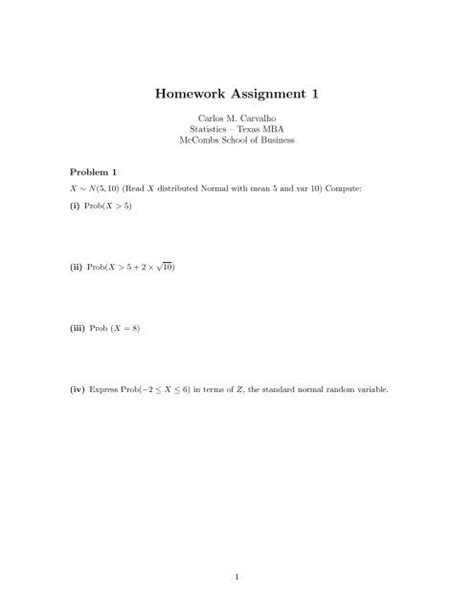 Homework Assignment 1 Mccombs School Of Business