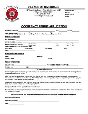 Fillable Online Villageofriverdale Occupancy Permit Application