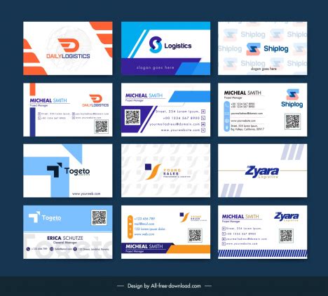 Logistics business card templates collection elegant bright vectors ...