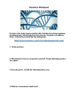 Genetics Webquest By Linda Mccormick Teachers Pay Teachers