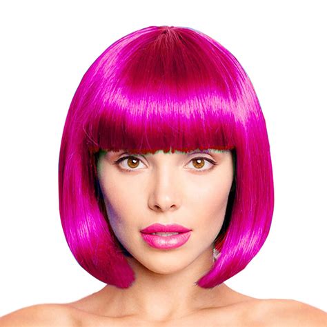 Youniga Hot Pink Bob Wig With Bangs 12 Inch Short