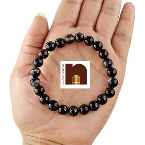 Black Sulemani Hakik Round Beads Bracelet Stretchable 8 MM 1 Pc