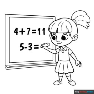 Girl in Math Class Cartoon Coloring Page | Easy Drawing Guides