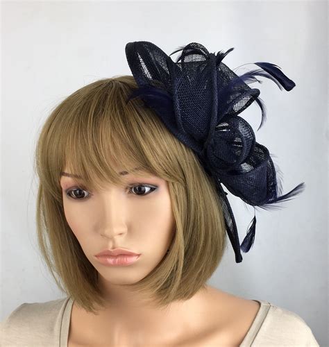 Dark Navy Blue Fascinator Teardrop And Feathers Adjustable Hatinator