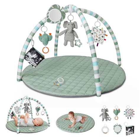 Blissful Diary Baby Play Gym Mat Tummy Time Mat With 6 Detachable Toys