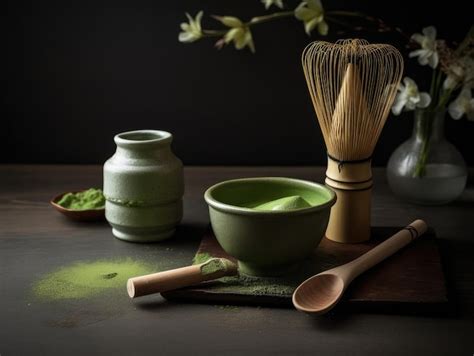 Premium Photo | Organic matcha green tea ceremony on table generative ai