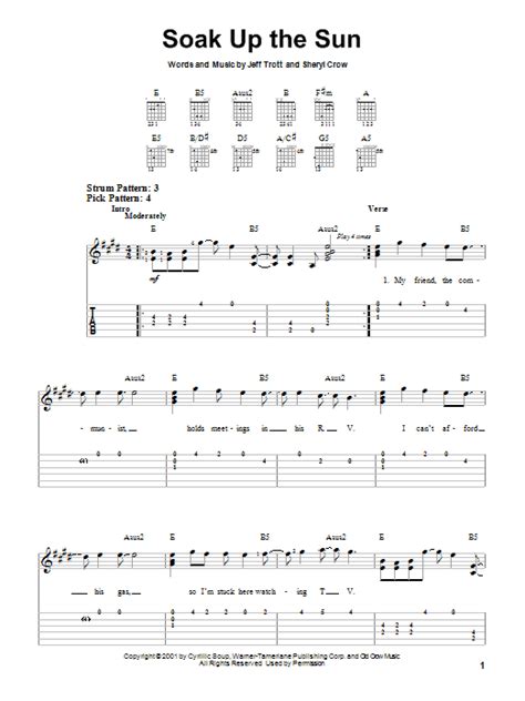 Soak Up The Sun By Sheryl Crow Sheet Music For Easy Guitar Tab At Sheet